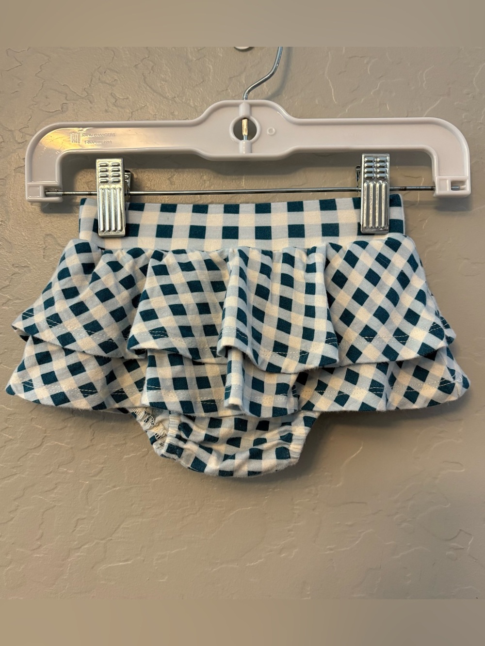 Kate Quinn blue and white gingham plaid double skirted bloomer size 6-12 months